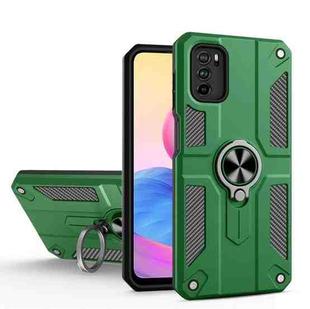 For Xiaomi Redmi Note 10 5G Carbon Fiber Pattern PC + TPU Protective Case with Ring Holder(Dark Green)