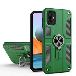For Xiaomi Redmi Note 10 Pro Carbon Fiber Pattern PC + TPU Protective Case with Ring Holder(Dark Green)