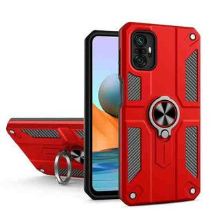 For Xiaomi Redmi Note 10 Pro Max Carbon Fiber Pattern PC + TPU Protective Case with Ring Holder(Red)