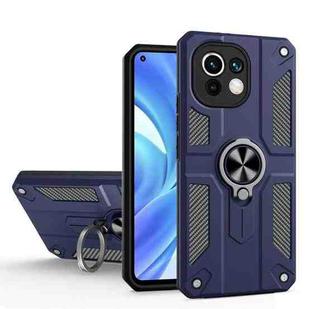 For Xiaomi Mi 11 Lite Carbon Fiber Pattern PC + TPU Protective Case with Ring Holder(Sapphire Blue)