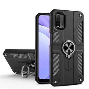 For Xiaomi Poco M3 / Redmi 9 Power Carbon Fiber Pattern PC + TPU Protective Case with Ring Holder(Black)