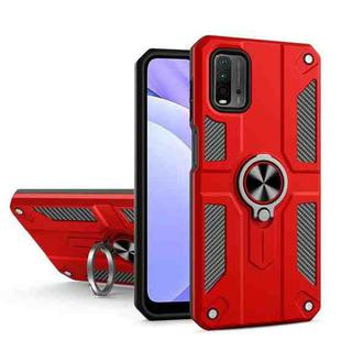 For Xiaomi Poco M3 / Redmi 9 Power Carbon Fiber Pattern PC + TPU Protective Case with Ring Holder(Red)