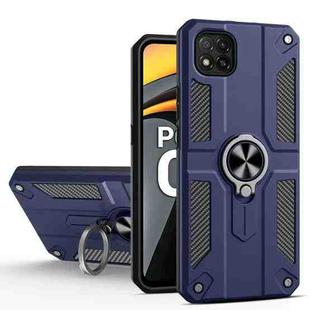 For Xiaomi Poco C3 Carbon Fiber Pattern PC + TPU Protective Case with Ring Holder(Sapphire Blue)