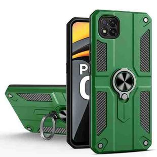 For Xiaomi Poco C3 Carbon Fiber Pattern PC + TPU Protective Case with Ring Holder(Dark Green)