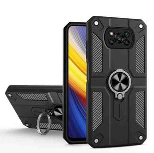 For Xiaomi Poco X3 Carbon Fiber Pattern PC + TPU Protective Case with Ring Holder(Black)