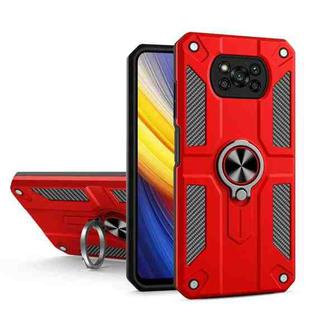 For Xiaomi Poco X3 Carbon Fiber Pattern PC + TPU Protective Case with Ring Holder(Red)