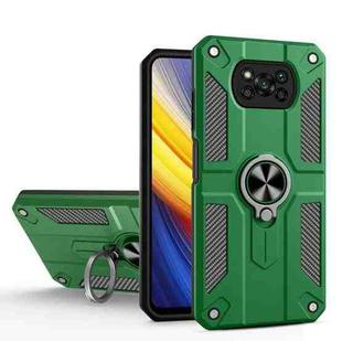 For Xiaomi Poco X3 Carbon Fiber Pattern PC + TPU Protective Case with Ring Holder(Dark Green)