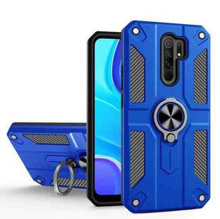 For Xiaomi Redmi 9 Carbon Fiber Pattern PC + TPU Protective Case with Ring Holder(Dark Blue)