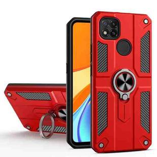 For Xiaomi Redmi 9C Carbon Fiber Pattern PC + TPU Protective Case with Ring Holder(Red)