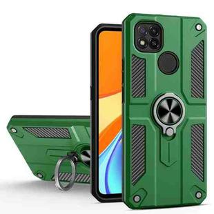 For Xiaomi Redmi 9C Carbon Fiber Pattern PC + TPU Protective Case with Ring Holder(Dark Green)