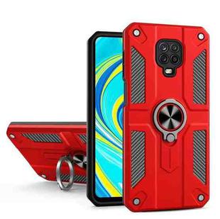 For Xiaomi Redmi Note 9S / Note 9 Pro Carbon Fiber Pattern PC + TPU Protective Case with Ring Holder(Red)