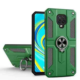 For Xiaomi Redmi Note 9S / Note 9 Pro Carbon Fiber Pattern PC + TPU Protective Case with Ring Holder(Dark Green)