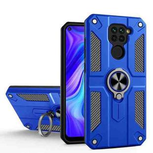 For Xiaomi Redmi Note 9 Carbon Fiber Pattern PC + TPU Protective Case with Ring Holder(Dark Blue)