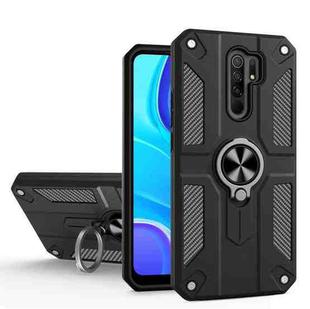 For Xiaomi Redmi Note 8 Pro Carbon Fiber Pattern PC + TPU Protective Case with Ring Holder(Black)