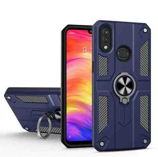 For Xiaomi Redmi Note 7 / Note 7 Pro Carbon Fiber Pattern PC + TPU Protective Case with Ring Holder(Sapphire Blue)