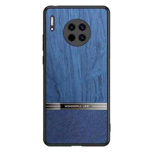 For Huawei Mate 30 Shang Rui Wood Grain Skin PU + TPU Shockproof Case(Blue)