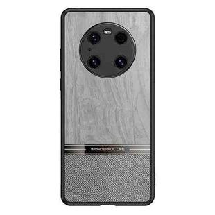 For Huawei Mate 40 Pro Shang Rui Wood Grain Skin PU + TPU Shockproof Case(Grey)