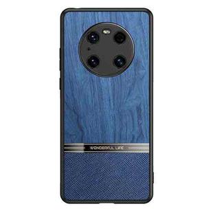 For Huawei Mate 40 Pro Shang Rui Wood Grain Skin PU + TPU Shockproof Case(Blue)