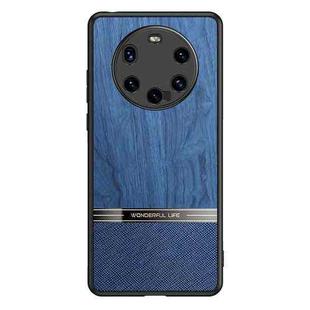 For Huawei Mate 40 Pro+ Shang Rui Wood Grain Skin PU + TPU Shockproof Case(Blue)