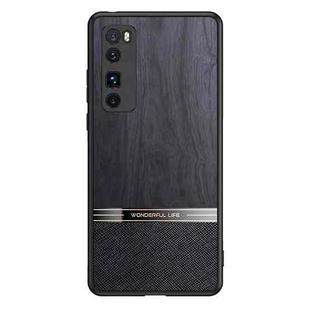 For Huawei nova 7 Pro 5G Shang Rui Wood Grain Skin PU + TPU Shockproof Case(Black)