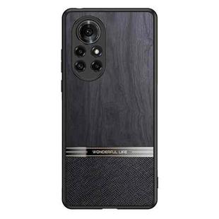 For Huawei nova 8 Pro 5G Shang Rui Wood Grain Skin PU + TPU Shockproof Case(Black)