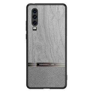 For Huawei P30 Shang Rui Wood Grain Skin PU + TPU Shockproof Case(Grey)
