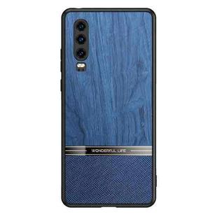 For Huawei P30 Shang Rui Wood Grain Skin PU + TPU Shockproof Case(Blue)