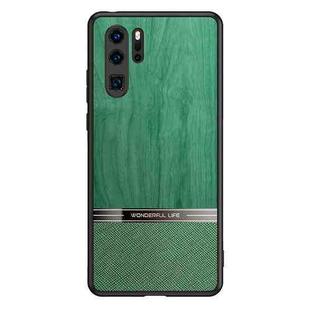 For Huawei P30 Pro Shang Rui Wood Grain Skin PU + TPU Shockproof Case(Green)