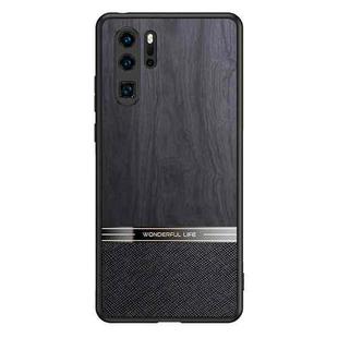 For Huawei P30 Pro Shang Rui Wood Grain Skin PU + TPU Shockproof Case(Black)