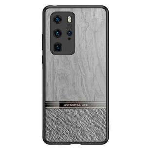 For Huawei P40 Pro Shang Rui Wood Grain Skin PU + TPU Shockproof Case(Grey)