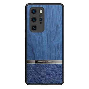 For Huawei P40 Pro Shang Rui Wood Grain Skin PU + TPU Shockproof Case(Blue)