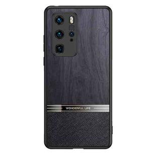 For Huawei P40 Pro Shang Rui Wood Grain Skin PU + TPU Shockproof Case(Black)