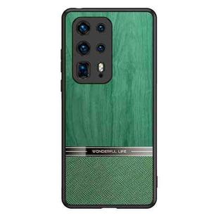 For Huawei P40 Pro+ Shang Rui Wood Grain Skin PU + TPU Shockproof Case(Green)