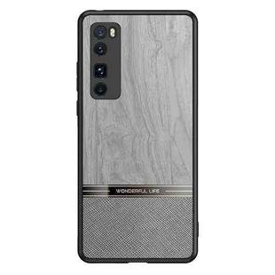 For Huawei nova 7 5G Shang Rui Wood Grain Skin PU + TPU Shockproof Case(Grey)