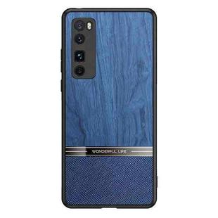 For Huawei nova 7 5G Shang Rui Wood Grain Skin PU + TPU Shockproof Case(Blue)