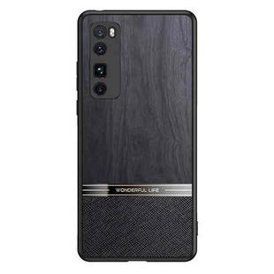 For Huawei nova 7 5G Shang Rui Wood Grain Skin PU + TPU Shockproof Case(Black)