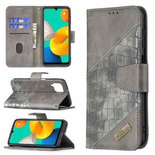 For Samsung Galaxy M32 Matching Color Crocodile Texture Horizontal Flip PU Leather Case with Wallet & Holder & Card Slots(Grey)