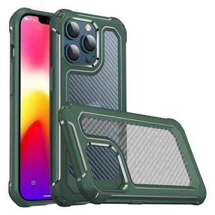 Shockproof PC + Carbon Fiber Texture TPU Armor Protective Case For iPhone 13 Pro(Green)