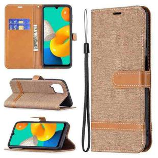 For Samsung Galaxy M32 Color Matching Denim Texture Horizontal Flip Leather Case with Holder & Card Slots & Wallet & Lanyard(Brown)