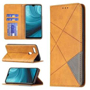 For OPPO A7 Rhombus Texture Horizontal Flip Magnetic Leather Case with Holder & Card Slots(Yellow)