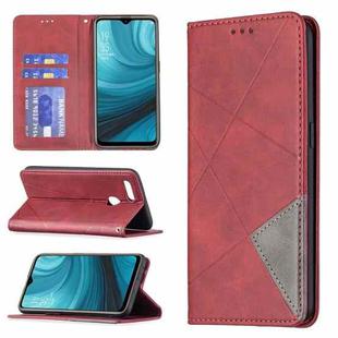 For OPPO A7 Rhombus Texture Horizontal Flip Magnetic Leather Case with Holder & Card Slots(Red)