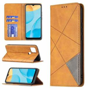 For OPPO A15 Rhombus Texture Horizontal Flip Magnetic Leather Case with Holder & Card Slots(Yellow)