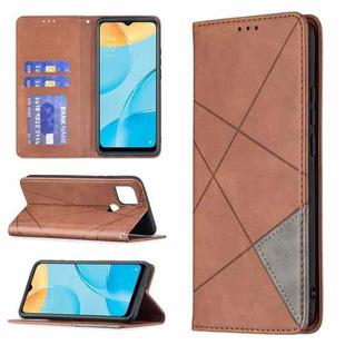 For OPPO A15 Rhombus Texture Horizontal Flip Magnetic Leather Case with Holder & Card Slots(Brown)