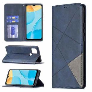 For OPPO A15 Rhombus Texture Horizontal Flip Magnetic Leather Case with Holder & Card Slots(Blue)