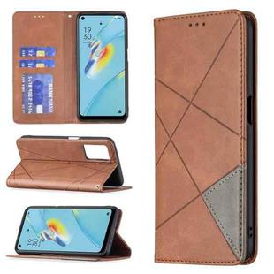 For OPPO A54 4G / A55 5G Rhombus Texture Horizontal Flip Magnetic Leather Case with Holder & Card Slots(Brown)