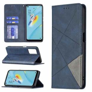 For OPPO A54 4G / A55 5G Rhombus Texture Horizontal Flip Magnetic Leather Case with Holder & Card Slots(Blue)