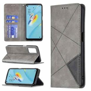 For OPPO A54 4G / A55 5G Rhombus Texture Horizontal Flip Magnetic Leather Case with Holder & Card Slots(Grey)
