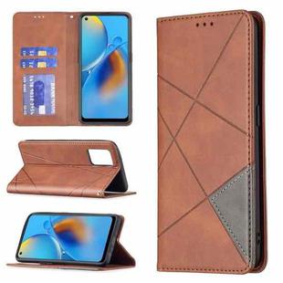 For OPPO A74 4G / F19 4G Rhombus Texture Horizontal Flip Magnetic Leather Case with Holder & Card Slots(Brown)