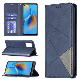 For OPPO A74 4G / F19 4G Rhombus Texture Horizontal Flip Magnetic Leather Case with Holder & Card Slots(Blue)