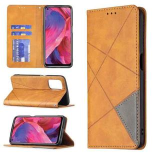 For OPPO A74 5G / A93 5G / A54 5G Rhombus Texture Horizontal Flip Magnetic Leather Case with Holder & Card Slots(Yellow)